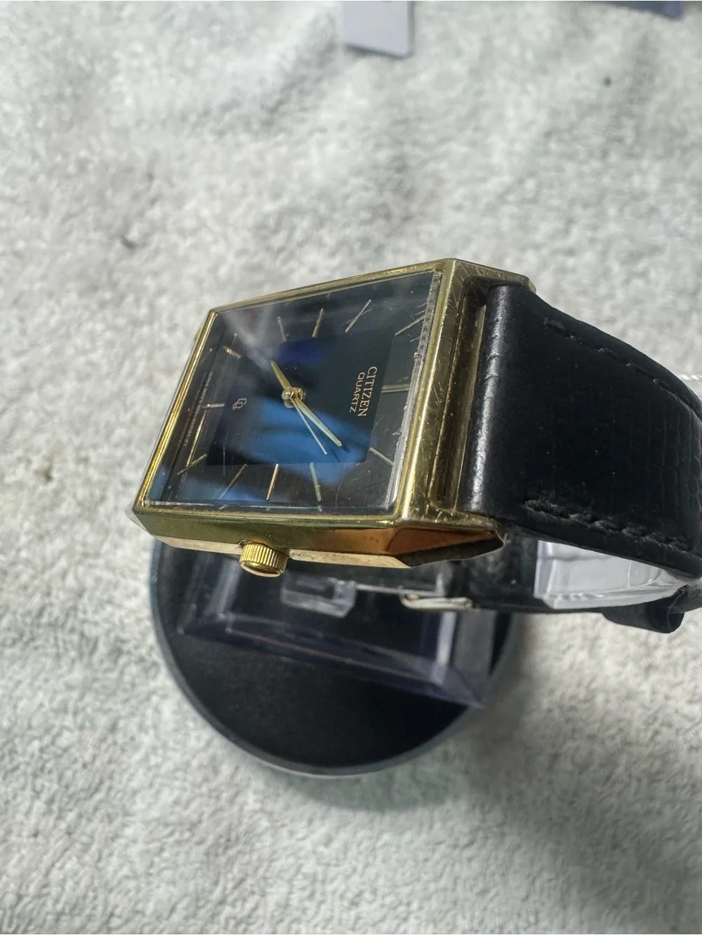Citizen Gold-Tone Case Black Dial Men's Leather Strap Watch